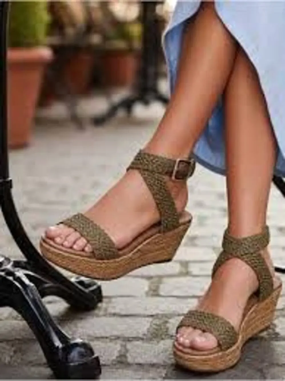 STUART WEITZMAN Alex Lo Swamp Crochet Espadrille Wedge Sz 7 Sandal Platform Shoe